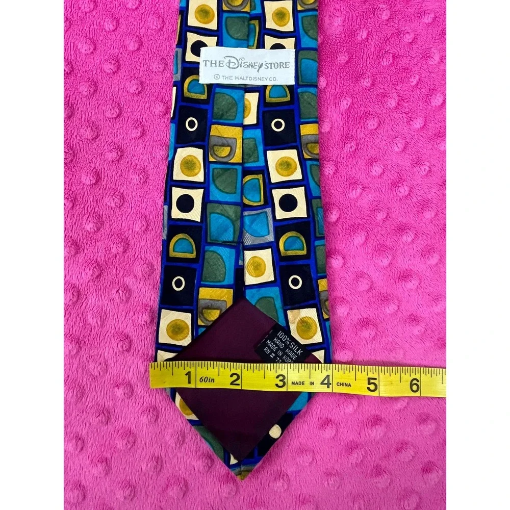 The Disney Store Silk‎ Tie Mens Blue Geometric Mickey Donald Goofy Vintage